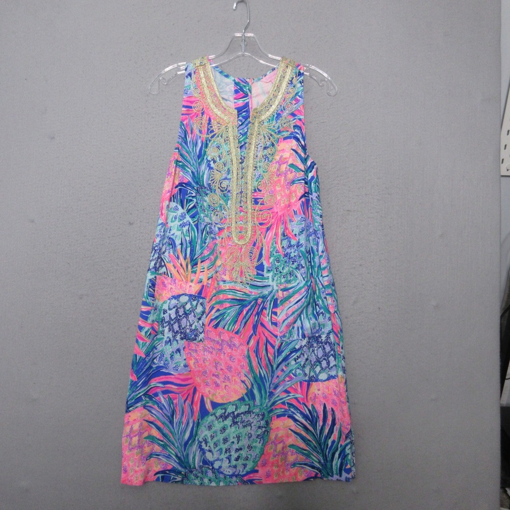 Lilly Pulitzer Dress 2 Pink Blue Pineapple Carlotta Gypset Paradise Gold Cording
